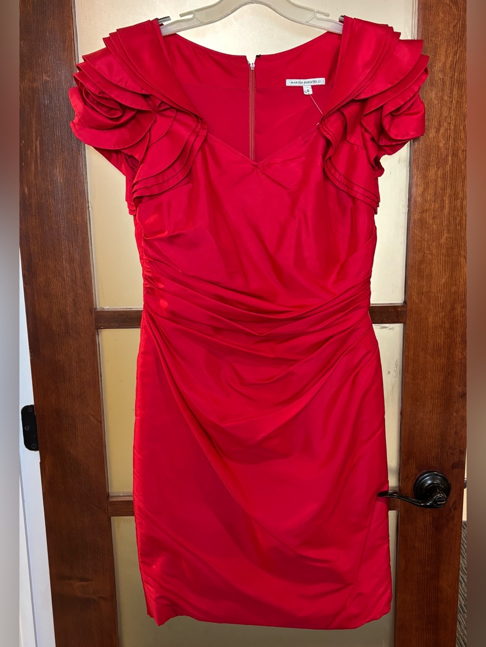 Marisa Baratelli Red Ruffle-Sleeve Midi Dress